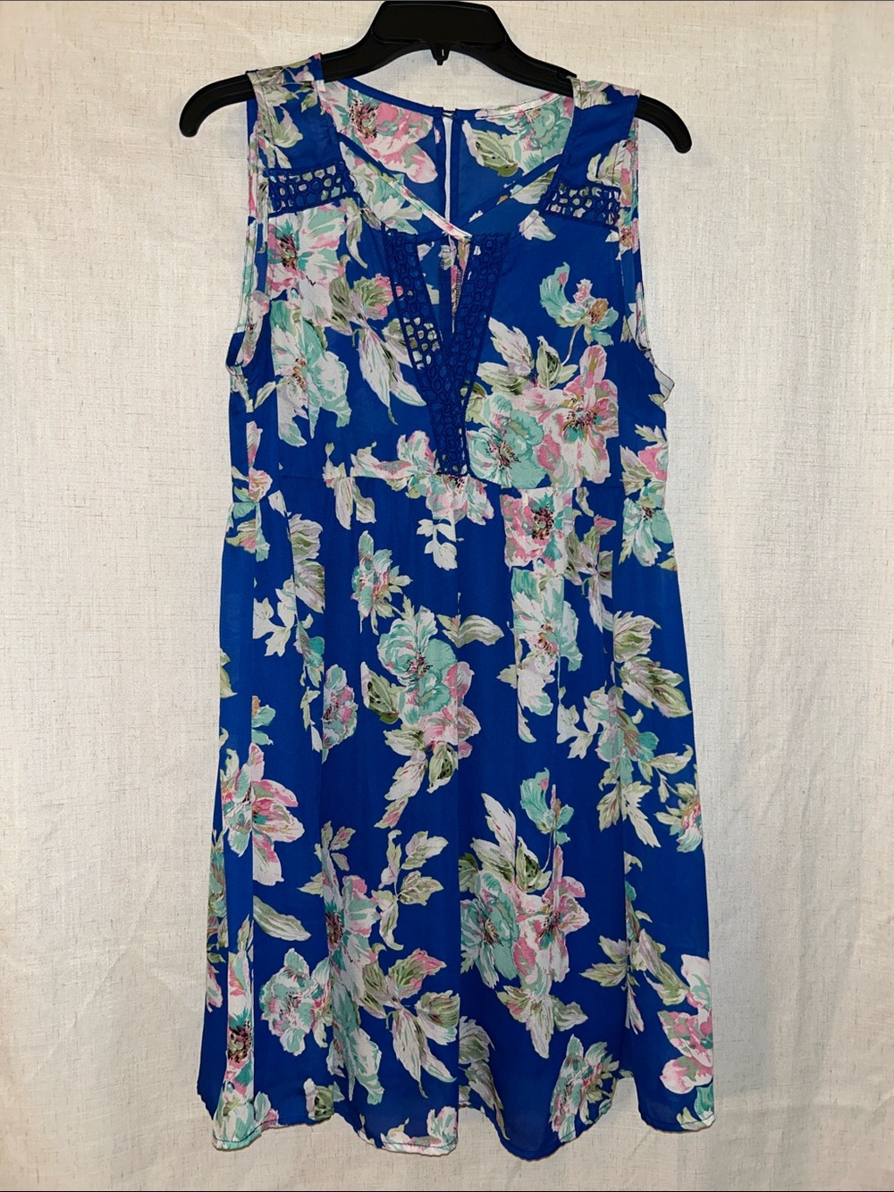 Blue Floral Sleeveless Summer Mini Dress